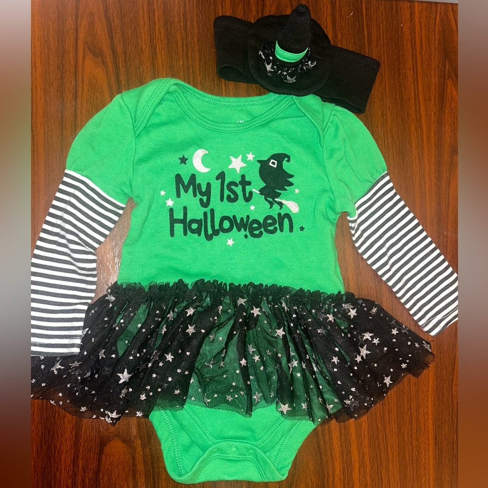 Let’s Celebrate My 1st Halloween Green Onesie with Witch Hat